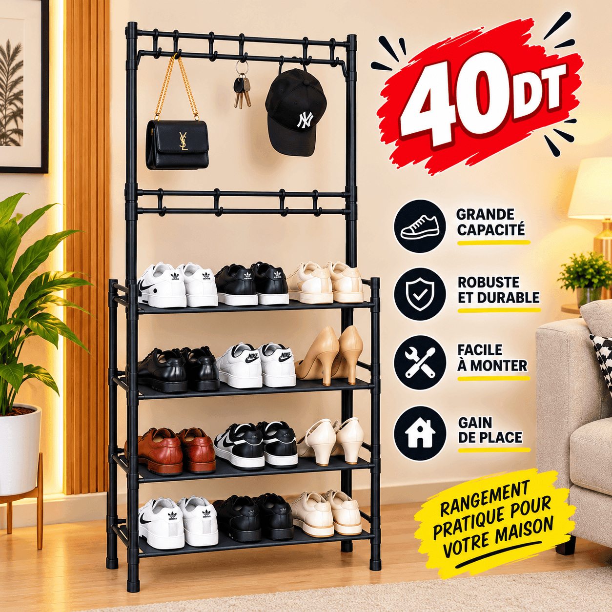 Porte-Manteau et Range-Chaussures 2 en 1